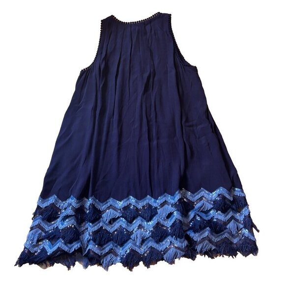 $168 Anthropologie Maeve Festivity Swing Dress BLUE Size 12 Fringe Sequins NWT - Picture 6 of 6